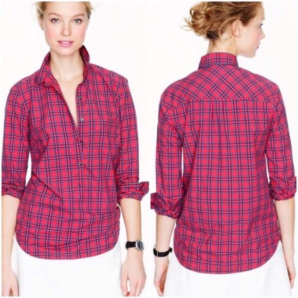 J. Crew Tops - J. Crew Red Tartan Plaid Button Pullover Top